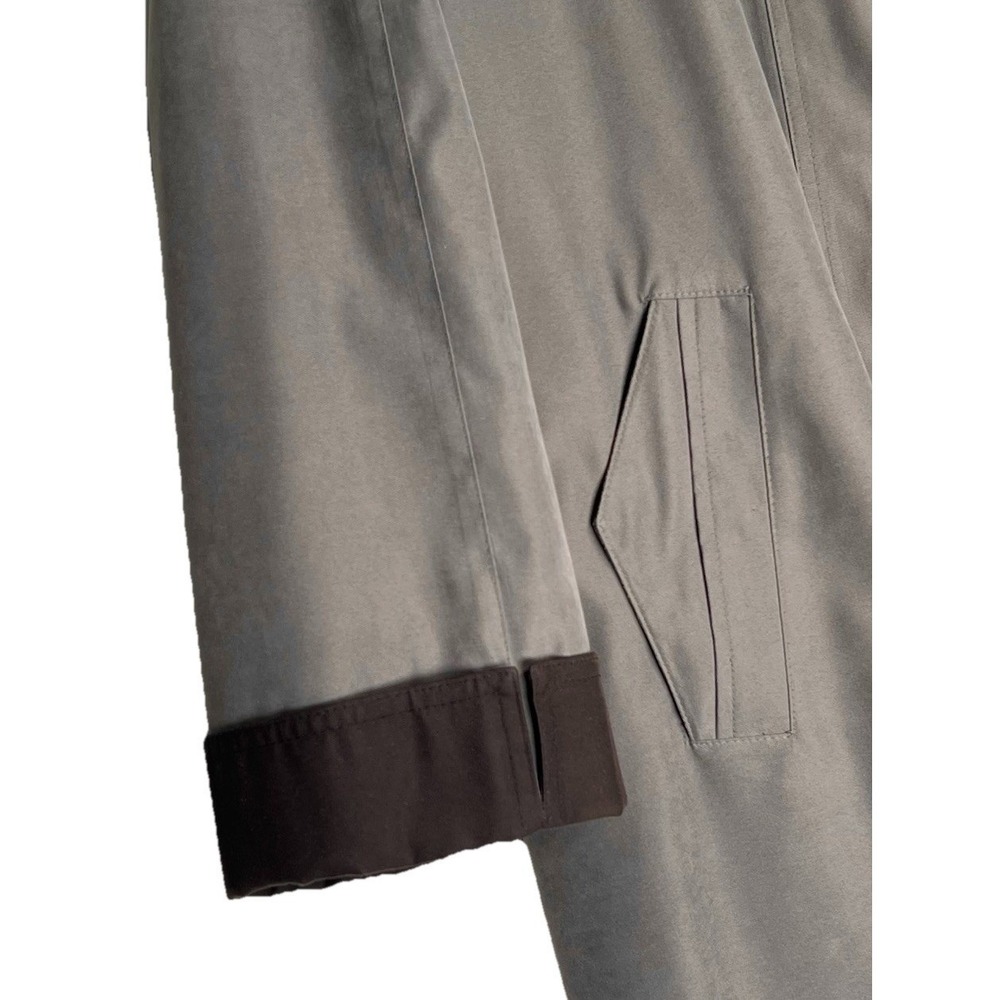 Gallery Womens Gray Trench Coat Raincoat Funnel Neck Contrast Cuff Size L - Picture 5 of 12
